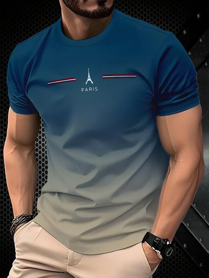 Men's Paris Eiffel Tower 3D Print T-Shirt - Casual Short Sleeve, Summer Outdoor Tee with Gradient Design