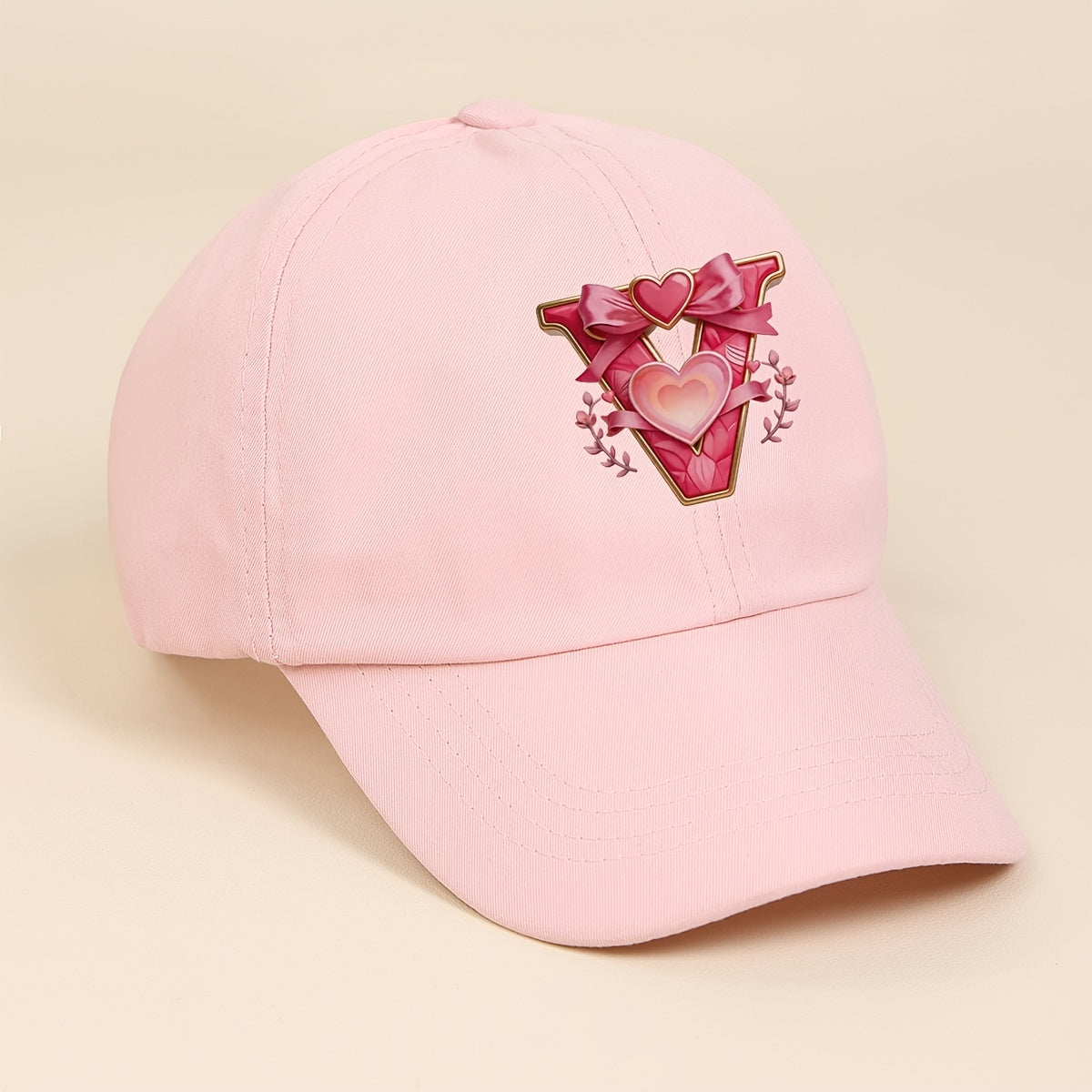 Adjustable Pink Baby Baseball Cap with Alphabet Heart Bow for Kids