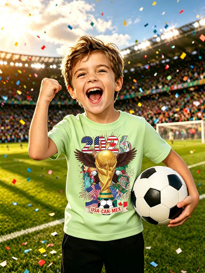 Kids 2026 World Cup Eagle Print Cotton T-Shirt, Breathable Casual