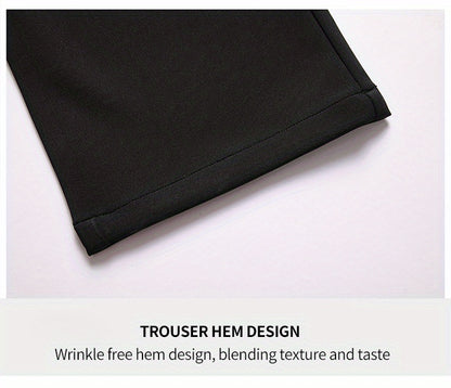 Men's Sleek Business Casual Dress Pants - Solid Black, Straight Leg, Wrinkle-Resistant Polyester Blend, All-Season Formal Trousers with Button Detail