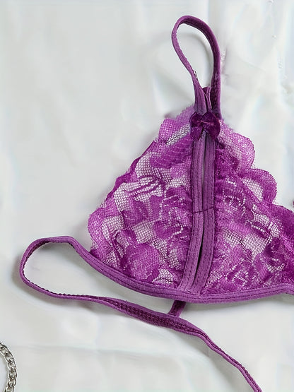 Sexy V-Neck Lace Floral Sexy Lingerie Bra Crotchless Panties, Women'S Sexy Lingerie, Free-To-Take Three-Point Lingerie Set, Suitable for Halloween, Christmas, Thanksgiving, Valentine'S Day, Give Gifts to Girlfriends And Surpr