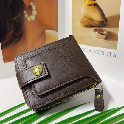 Stylish Men'S Faux Leather Wallet Featuring a Tree Motif, Compact Design with a Zipper for Credit Cards And Coins.