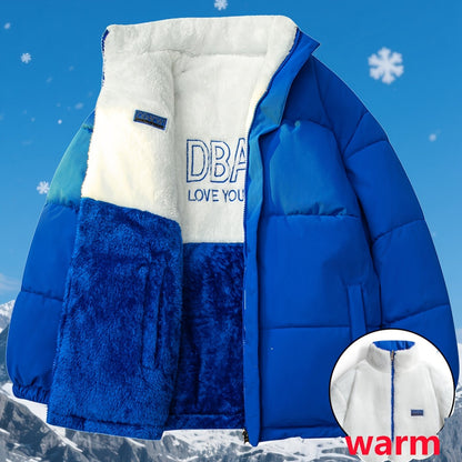 Men's Dual-Sided Insulated Jacket with Full-Zip Closure & Stand Collar - Reversible Winter Coat with Warm Filling, Machine Washable, White & Black Outer Layers, Casual & Formal Outerwear for Skiing, Snowboarding, Everyday Use