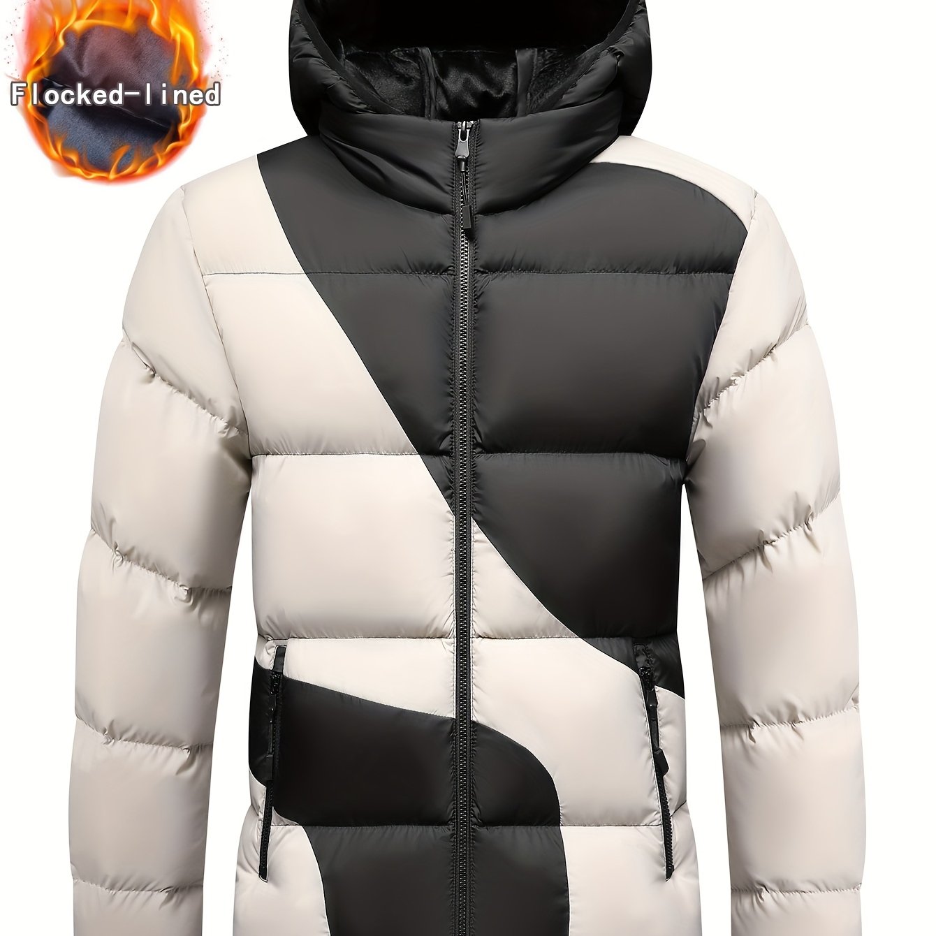 Men's Insulated Winter Jacket with Removable Hood & Thickened Lining - Dark Green/Black Color-Block Design, Zippered Pockets, Full-Zip Closure, Polyester Shell & Insulation for Casual Outdoor & Casual Attire - Cold Weather Co