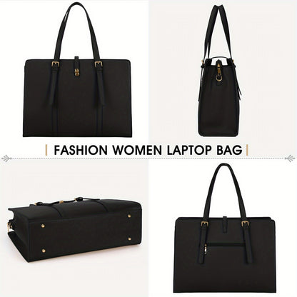 Women's 15.6-Inch Faux Leather Laptop Bag Elegant Business Tote