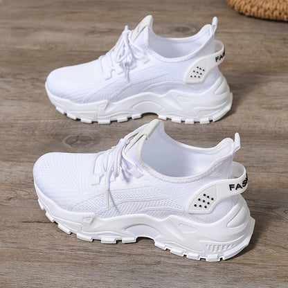 Women'S Breathable Knit Mesh Sneakers - Lightweight Running Shoes with Non-Slip EVA Sole - Comfortable All-Season Casual Walking Footwear, Black & White Options, Low-Top Lace-Up Design, Walking Shoes