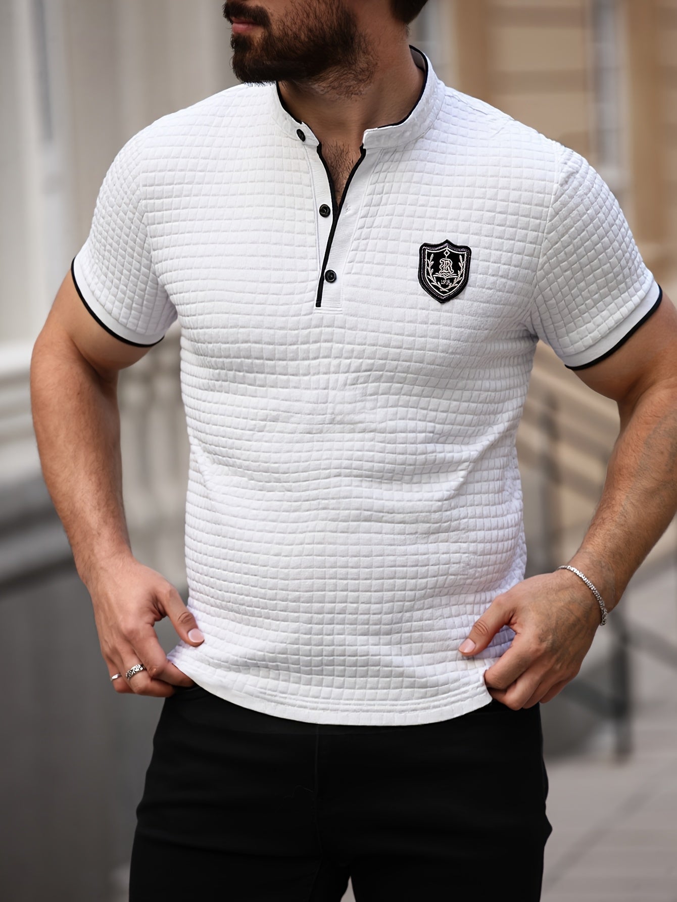 Men's Lightweight Moisture-Wicking Short Sleeve Shirt - Breathable Stretch Fabric, Henley Neck Casual Button-Up for Gym, Summer Outings & Parties (White) - ayq