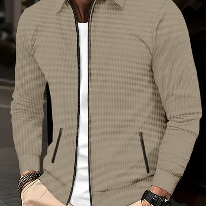 Men's Plain Waffle Zipper Jacket Casual Daily Fashion