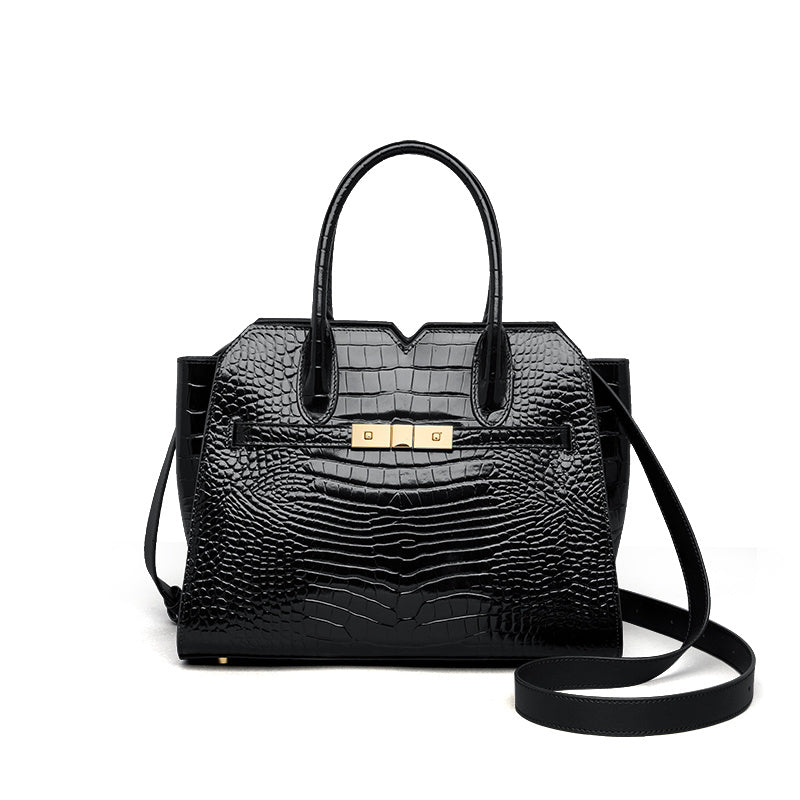 Elegant Crocodile-Pattern Leather Women's Tote & Crossbody Bag