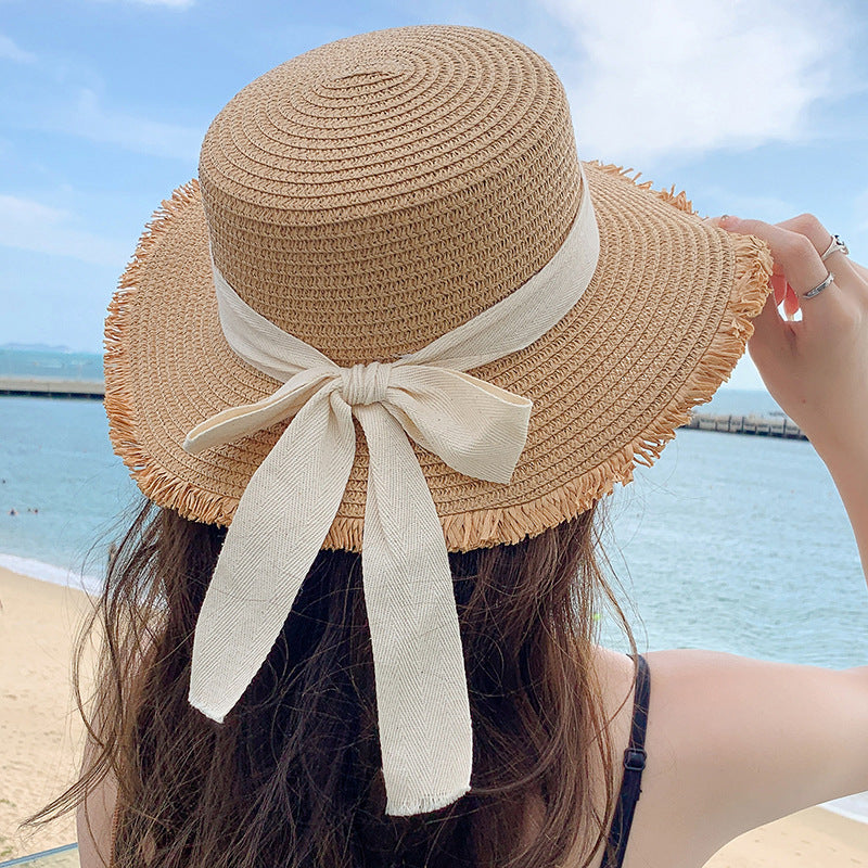 Women's Linen Wide Brim Butterfly Beach Sun Hat for Summer