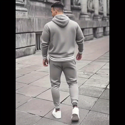 Men's Solid Color Hooded Casual Sportswear Set - ayq