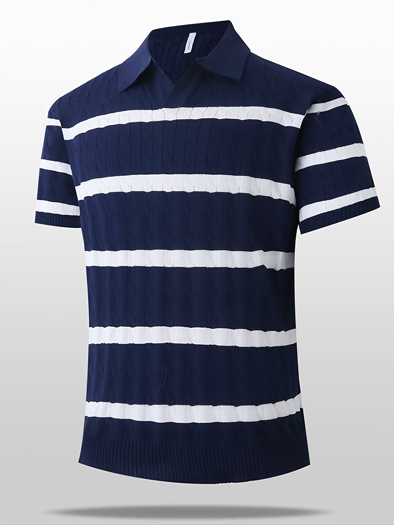 Men's Summer Polo Shirt Striped Knit Casual Short Sleeve