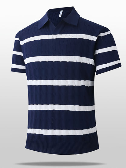Men's Summer Polo Shirt Striped Knit Casual Short Sleeve
