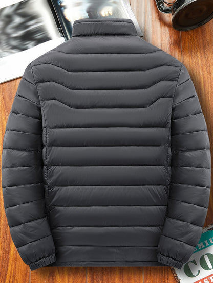 Men's Lightweight Windproof Winter Jacket with Zipper Pockets