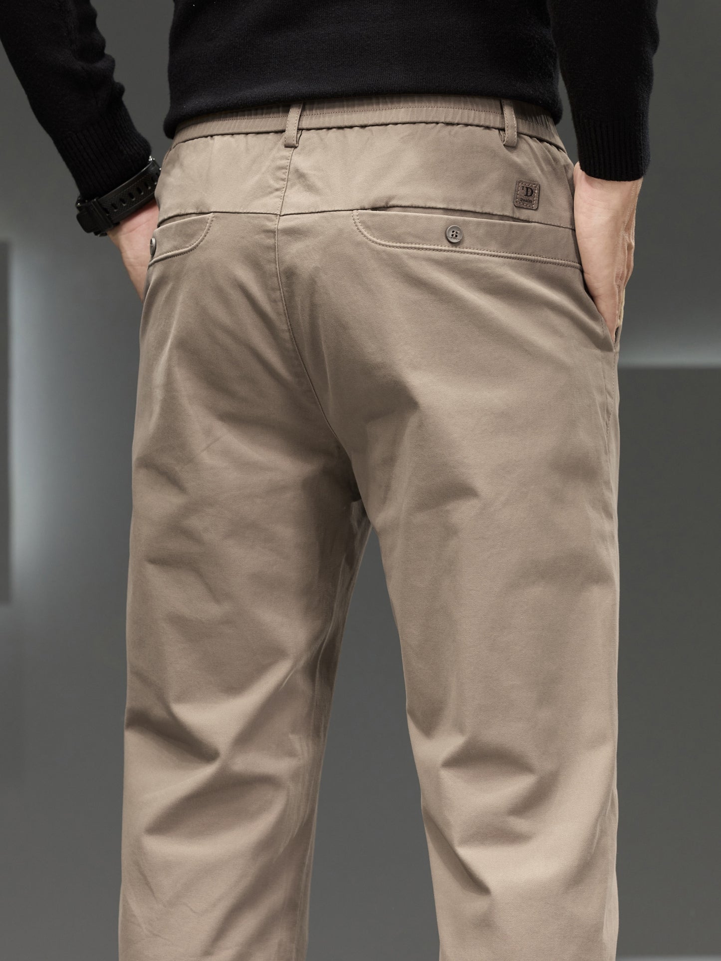 Men's Classic Business Trousers - Lightweight Polyester Straight-Leg Pants For Spring/Fall - Button Details - Non-Elastic Fabric - Solid Color - Regular Fit