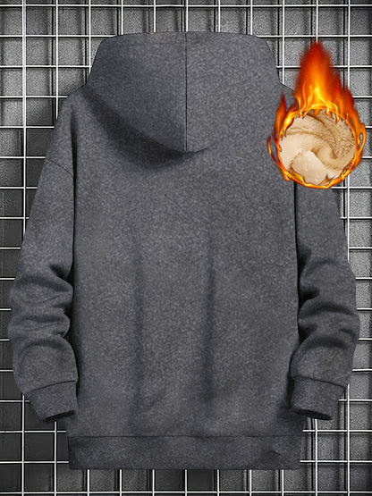 Men's Fleece-lined Cozy Hooded Sweatshirt With Drawstring And Kangaroo Pocket, Men's Hoodie For Winter Outdoor