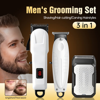 2pcs/3pcs Men's Electric Hair Clipper Set & Beard Trimmer Set. Home-use electric hair clipper + sculpting trimmer + reciprocating shaver. Haircutting, shaving, sculpting, and sideburn trimming. Christmas gift. for home, car,