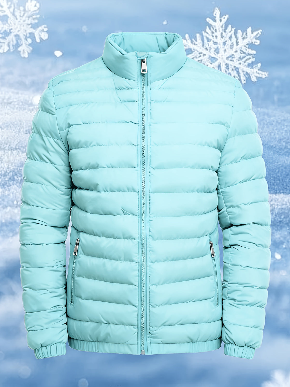 Men's Stand Collar Winter Jacket with Zipper and Fiber Filling