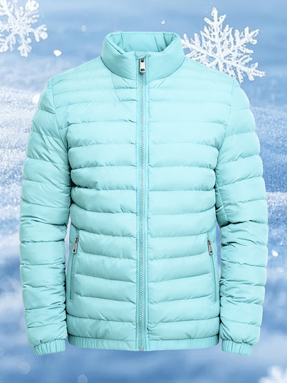 Men's Stand Collar Winter Jacket with Zipper and Fiber Filling