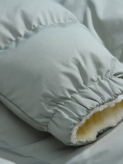 Տղամարդու երկկողմանի բրդյա ծածկույթով հաստ բաճկոն՝ առօրյա կանգնած օձիքով՝ տառերի տպագրությամբ, սովորական չափսերով, գրպաններով, պոլիեսթերային լցոնով, բազմակողմանի աշուն/ձմեռ համար, ձմեռային բաճկոն