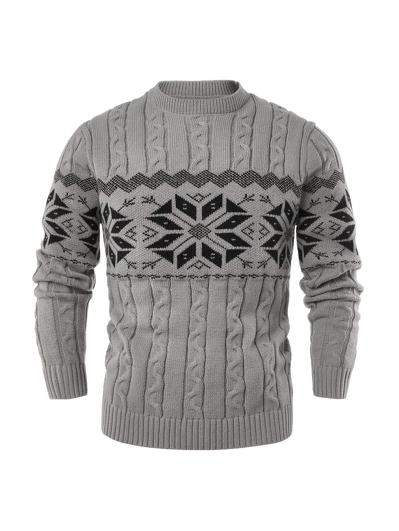 Men's Slim-Fit Cable Knit Sweater - Winter Warm Pullover with Geometric Corduroy Clasp (Adjustable Rope), Round Neck Long Sleeve Casual Sweating for Fall/Winter Layering - Hand Washable Knitwear for Smart-Casual Outfits (Not