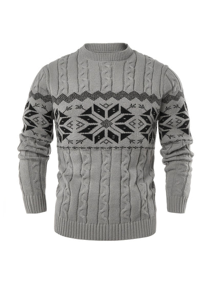 Men's Slim-Fit Cable Knit Sweater - Winter Warm Pullover with Geometric Corduroy Clasp (Adjustable Rope), Round Neck Long Sleeve Casual Sweating for Fall/Winter Layering - Hand Washable Knitwear for Smart-Casual Outfits (Not