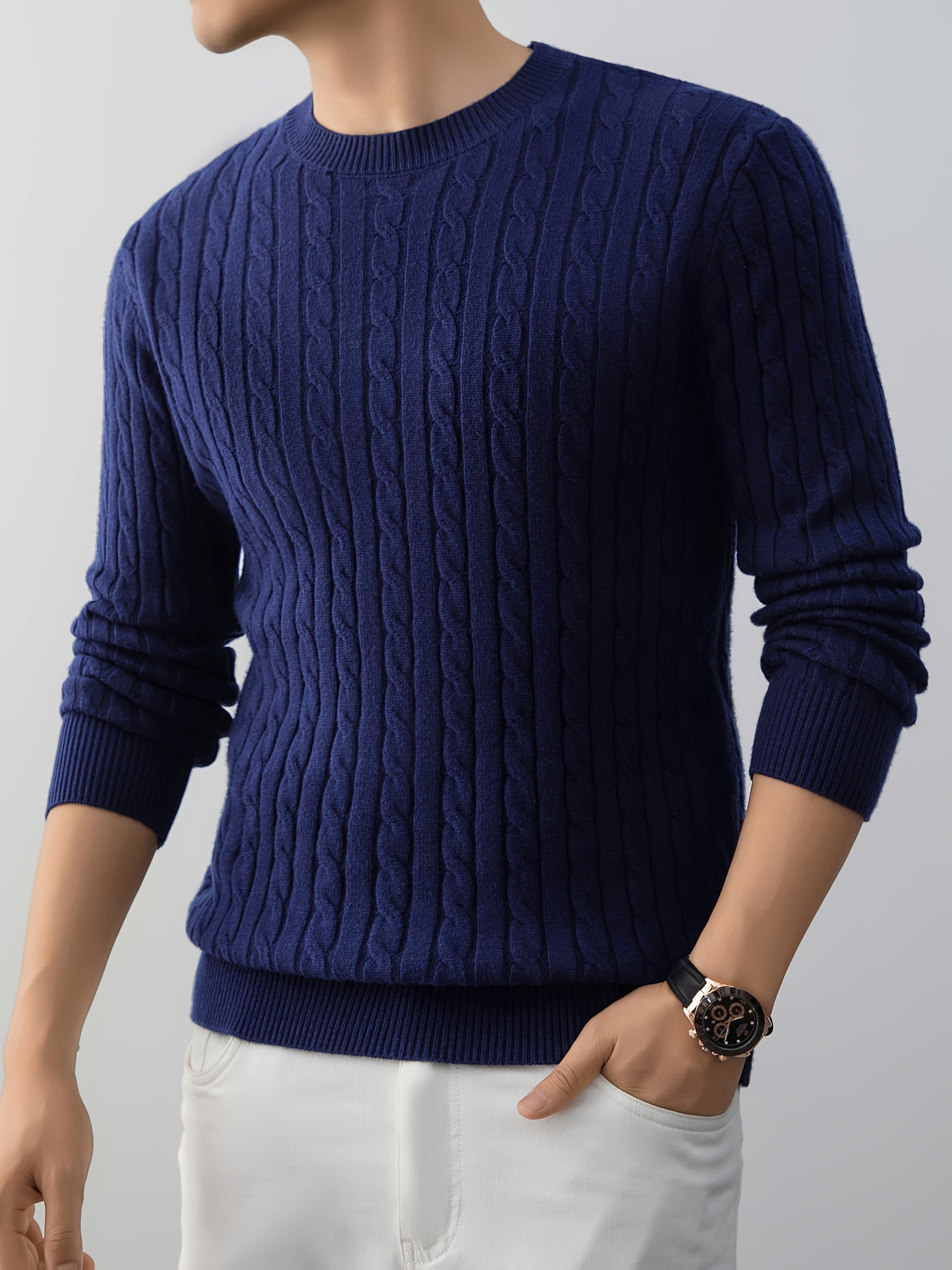 Men's Thick Winter Knit Sweater - High-Elastic Breathable Round Neck Pullover with Cross-Over Collar & Asymmetric Hem, Warm Casual Sweater for Fall/Winter, Machine Washable (Suitable for Daily Wear, Parties, Skiing) - Non- So