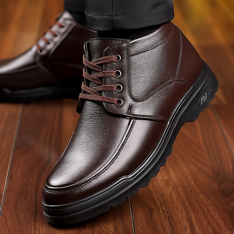 Men'S Thickened Snow Boots with Fleece Lining Made of Cowhide, Model 5529.