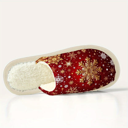 Red Snowflake Print Shoes, Soft and Durable, One Pair, Suitable for Couples, Comfortable and Non-Shedding, Perfect for Halloween and Christmas, Super Comfortable Indoor Shoes, Wear Indoors and Outdoors, Soft Plush Lining for