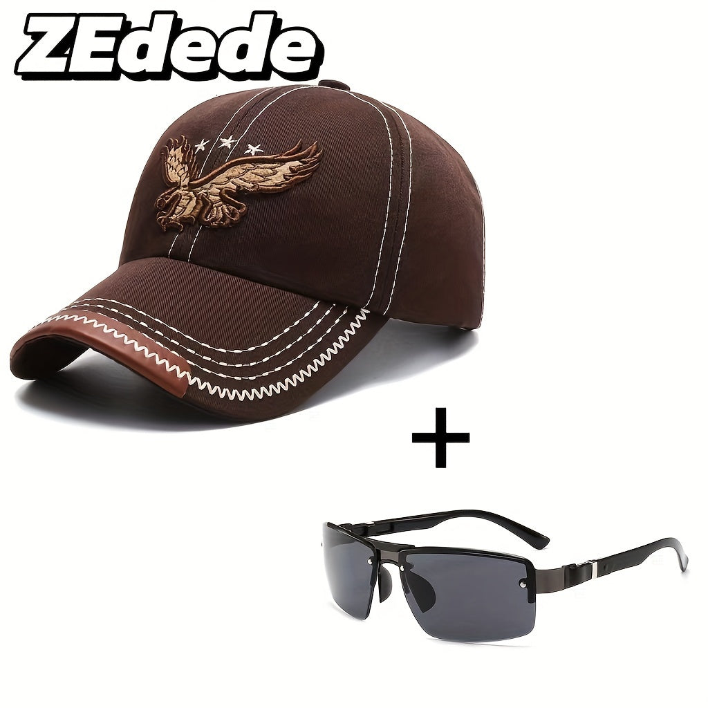 2 հատ ZDEDE 3D Eagle ասեղնագործված բեյսբոլի գլխարկ - նորաձև և դիմացկուն կարգավորվող Snapback գլխարկ՝ արհեստական կաշվե կտորով, սև պոլիեսթեր՝ բացօթյա սպորտաձևերի և առօրյա հագուստի համար - իդեալական է տղամարդկանց և կանանց համար
