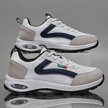 Men's Casual Athletic Sneakers - Low-Top Lace-Up Design, White & Blue Upper with Black Accents, Comfortable Fabric Inner Lining, Durable EVA Sole, PU Material, Perfect for Casual Attire, Casual Sneakers | Lowtop Sneakers | Br