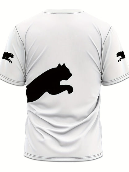 Men's 3D Print Cat Graphic T-Shirt - Casual Short Sleeve Summer Tee with Black  White Contrast Design, Breathable Round Neck Top for Outdoor Activities, Machine Washable, Relaxed Fit Shirt, Durable Fabric, Detailed Print Qua