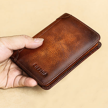 1 հատ CIEPHIA Vintage բնական կաշվից RFID արգելափակող դրամապանակ տղամարդկանց համար՝ բարակ, բազմաֆունկցիոնալ նույնականացման և կրեդիտ քարտի կրիչ, դաջված տարբերանշանով շագանակագույն, Իդեալական նվեր Սուրբ Վալենտինի օրվա համար