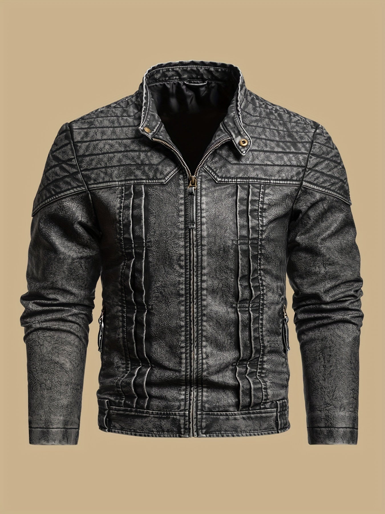 Men's Vintage PU Leather Biker Jacket for Fall Winter