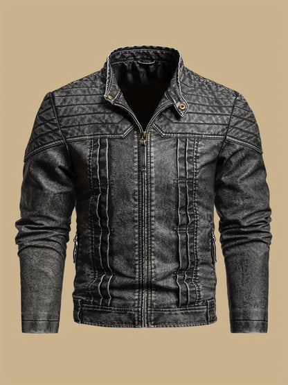 Men's Vintage PU Leather Biker Jacket for Fall Winter