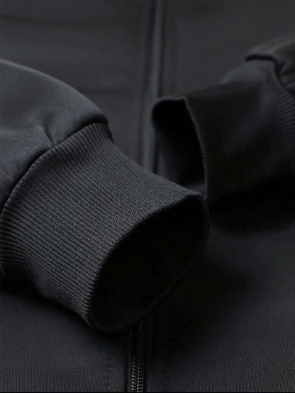 Men's Navy Blue Full-Zip Casual Jacket with Golden Happy New Year Print & Golden Glitter Lettering - Full-Zip Closure, Machine Washable, Regular Fit Winter Coat for Parties, Casual Attire & New Year's Eve Outfits - Stylish Ou