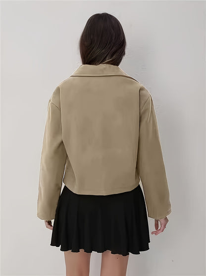 Women'S Solid Color Long Sleeve Zip-Up Jacket - Black, Casual Fall/Winter Outerwear with Pockets, Button-Up Front, and Flap Pockets, Casual Outerwear | Buttonup Jacket | Zippered Jacket, Winter Coat Women, Coat Women Winter,