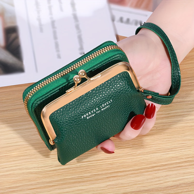 Small Credit Card Bag For Women, Multi Functional Kiss Lock Wallet, Fashion Zipper Coin Purse