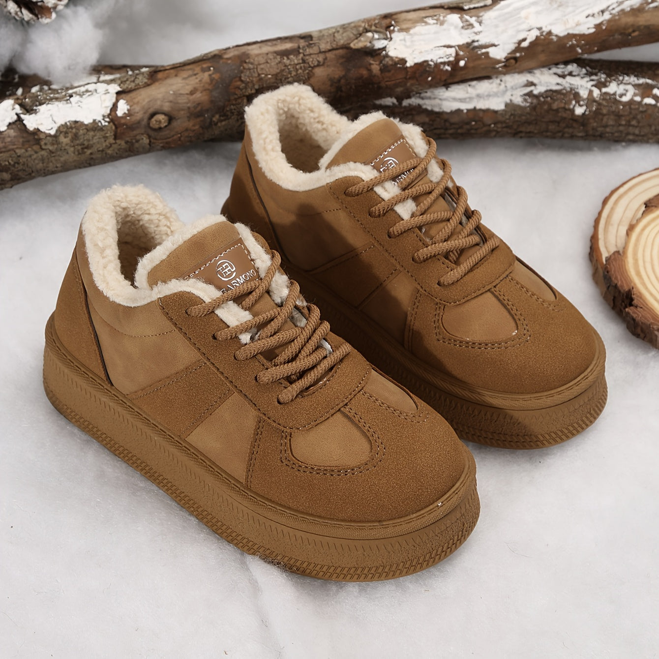 Women's Cozy Fleece-Lined Winter Sneakers - Thick Sole, Non-Slip, Lace-Up Casual Shoes for Outdoor Comfort