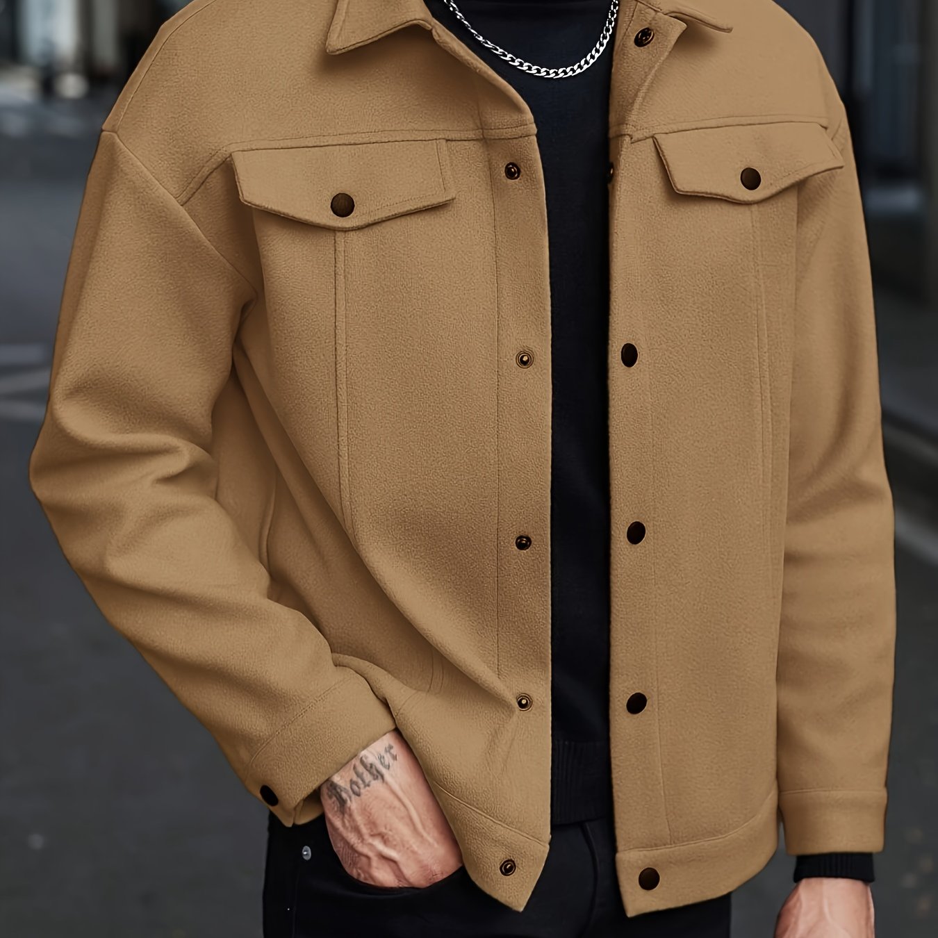 Men's European-Style Casual Jacket - Collar Button Coat, Beige/Brown/Burgundy/Tan, Machine-Washable Blazer for Spring/Fall, Tailored Fit (No) - Versatile Outerwear for Casual & Formal Events