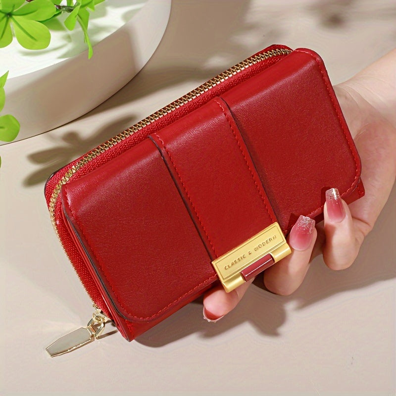 Women's Vintage PU Wallet - Long Wallet with Snap Closure & Zipper Coin Pocket, Credit Card Holder & Coin Purse, Nylon & Oil-Tanned for Everyday Use, Travel, - Women's Money Holder