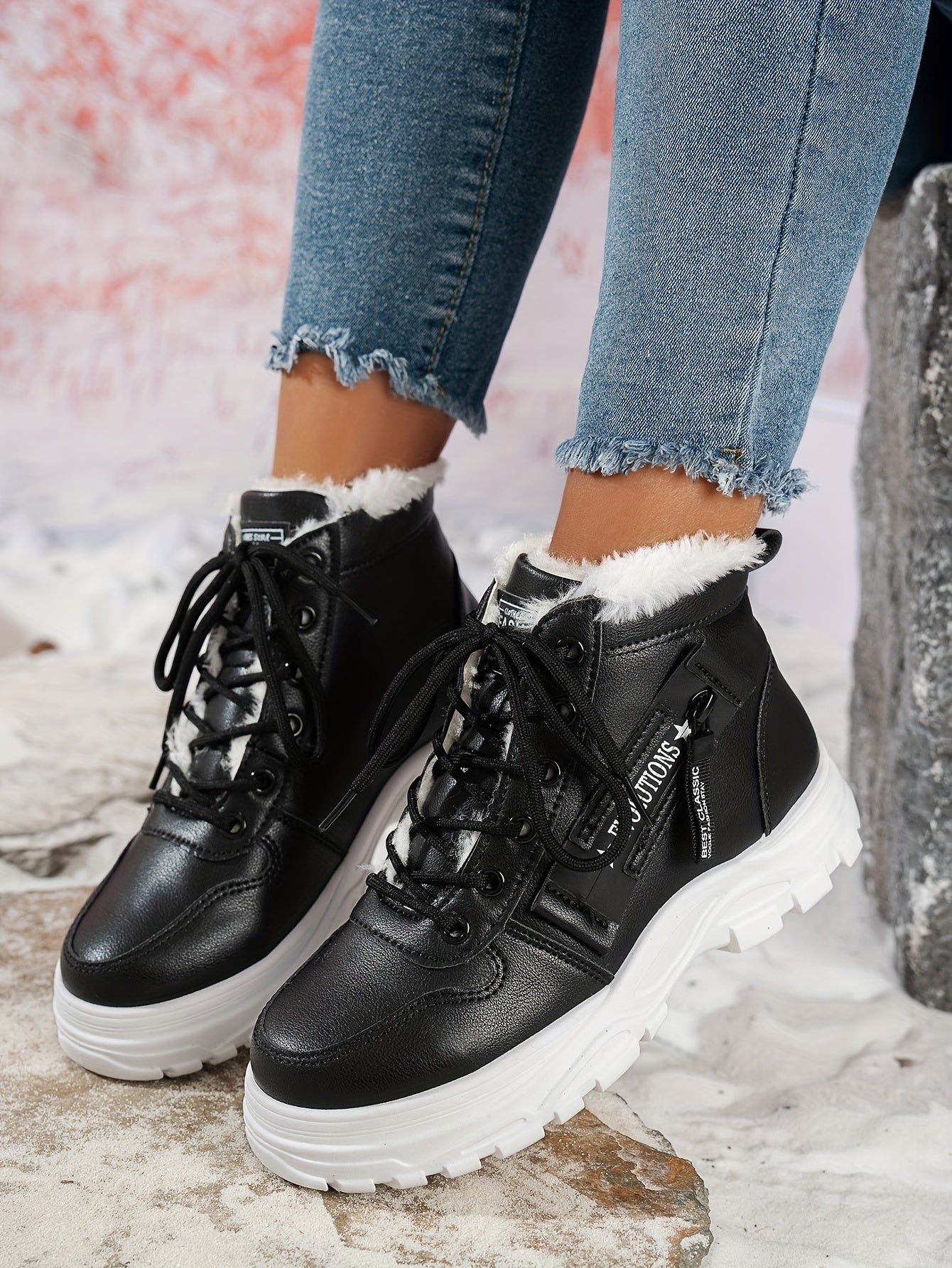 Կանացի ձմեռային ձնագնացքներ - Տաք երեսպատված, չսահող, բարձրակրունկ արտաքին ցանկացած առիթի համար կոշիկներ, ռիբավորված մեղմացնող ներդիրով, սև, իդեալական են ցուրտ եղանակի համար, ձմեռային կոշիկներ | Ոճային ձմեռային կոշիկներ | Դիմացկուն կոշիկներ