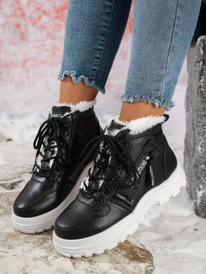 Կանացի ձմեռային ձնագնացքներ - Տաք երեսպատված, չսահող, բարձրակրունկ արտաքին ցանկացած առիթի համար կոշիկներ, ռիբավորված մեղմացնող ներդիրով, սև, իդեալական են ցուրտ եղանակի համար, ձմեռային կոշիկներ | Ոճային ձմեռային կոշիկներ | Դիմացկուն կոշիկներ