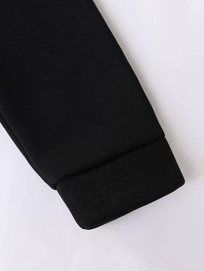 2pcs Boys' Autumn and Winter Fleece-Lined Hoodie Set with Long Pants, Simple Color Block Letter Print Fashion Sportswear Outfit for Outdoor Activities and Casual Attire, 100% Polyester Knit Stretch Durable Fabric, Perfect Gif