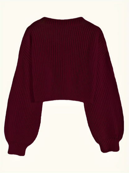 Elegant Drop Shoulder Women's Knit Cardigan with Contrasting Buttons - Long Sleeve, Ribbed Detail, Polyester, Perfect for Fall/Winter