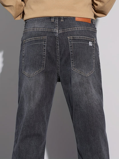 Denim Men's Jeans - Casual, Stretchable, Solid Pattern, Regular Length, Suitable for All Seasons, Water Washed, Regular Fit, Conventional Style, Made for Men