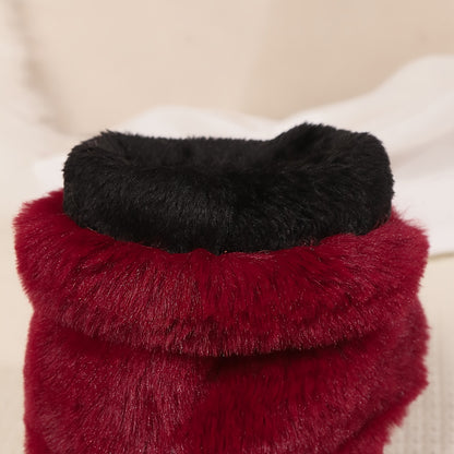 Կանացի նորաձև, միագույն, մինչև կրունկ հասնող փափուկ կոշիկներ, սահող փակմամբ, հարթ ծայրով, պլատֆորմա կրունկով, հարմարավետ և տաք, գործվածքով երեսպատված ձմեռային կոշիկներ - TPR ներբան, միջին կրունկ, եվրոպական հատուկ արտադրանք Հուիժոուից: