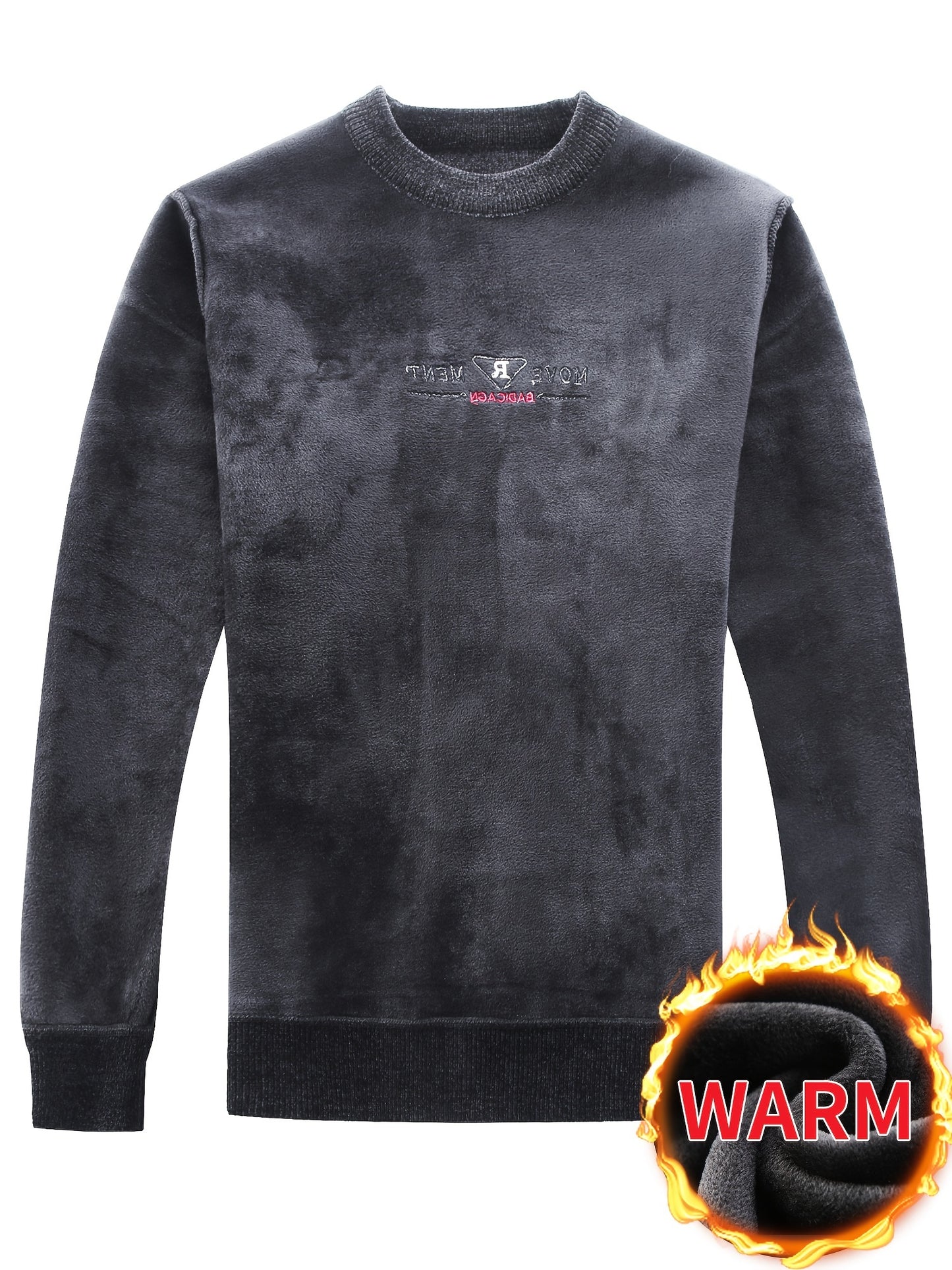 Temujin Men'S Winter Round Neck Sweater with Fleece, Knitted with Embroidered Stripes And Casual Letters for Warmth And a Fitted Style