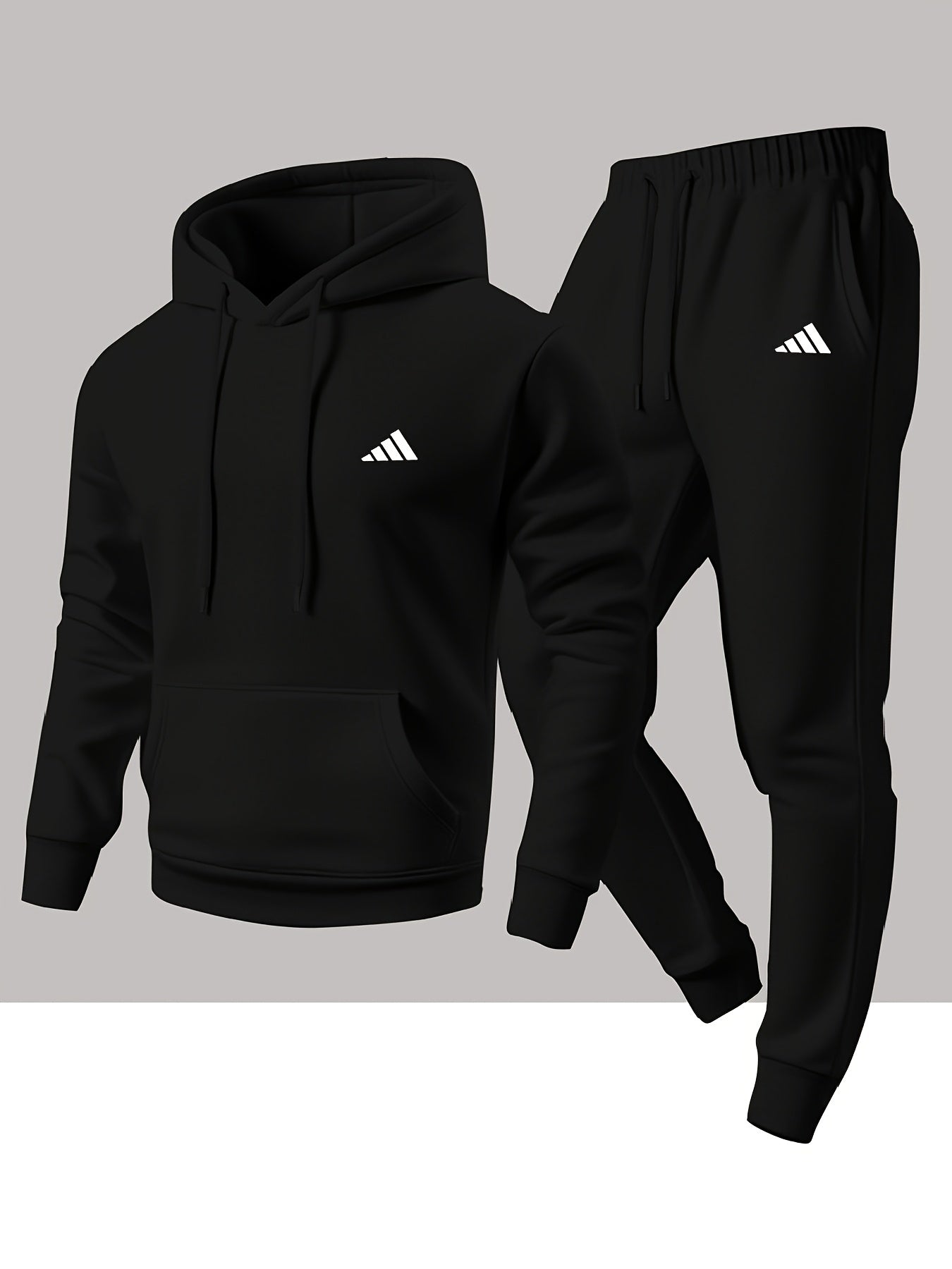 Men'S Trendy And Minimalist Triangular Striped Logo Hoodie And Sweatpants Set for Spring And Autumn, Featuring a Loose And Comfortable Design Suitable for Sports And Leisure, Machine Washable