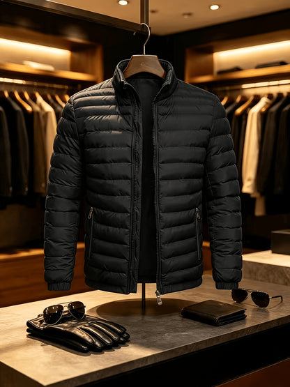 Men's Lightweight Quilted Zip-Up Jacket with Stand Collar